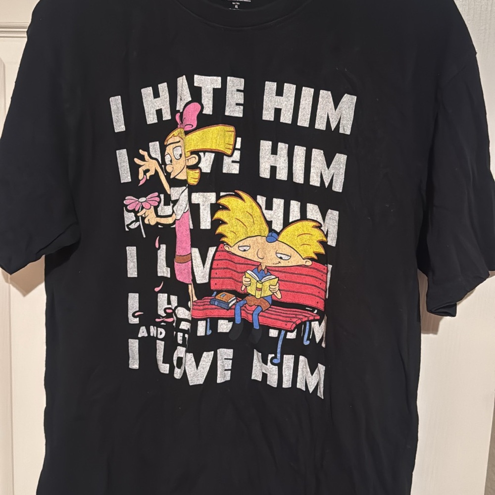 Hey Arnold! Black Graphic Tee - "I Love Him"